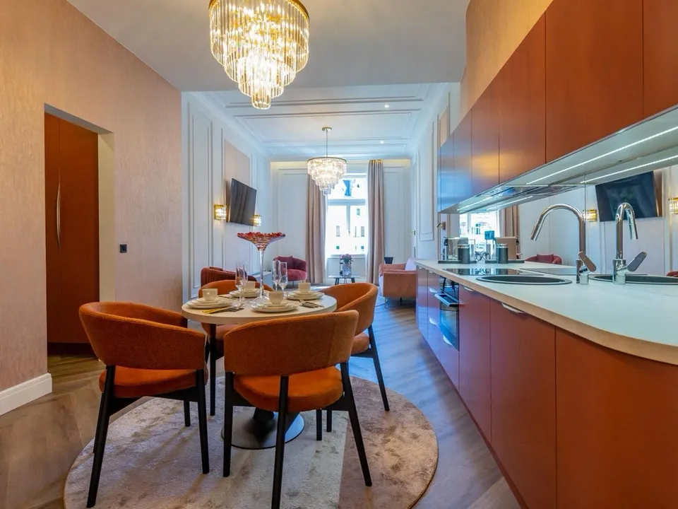Studio apartment with kitchen and dining area