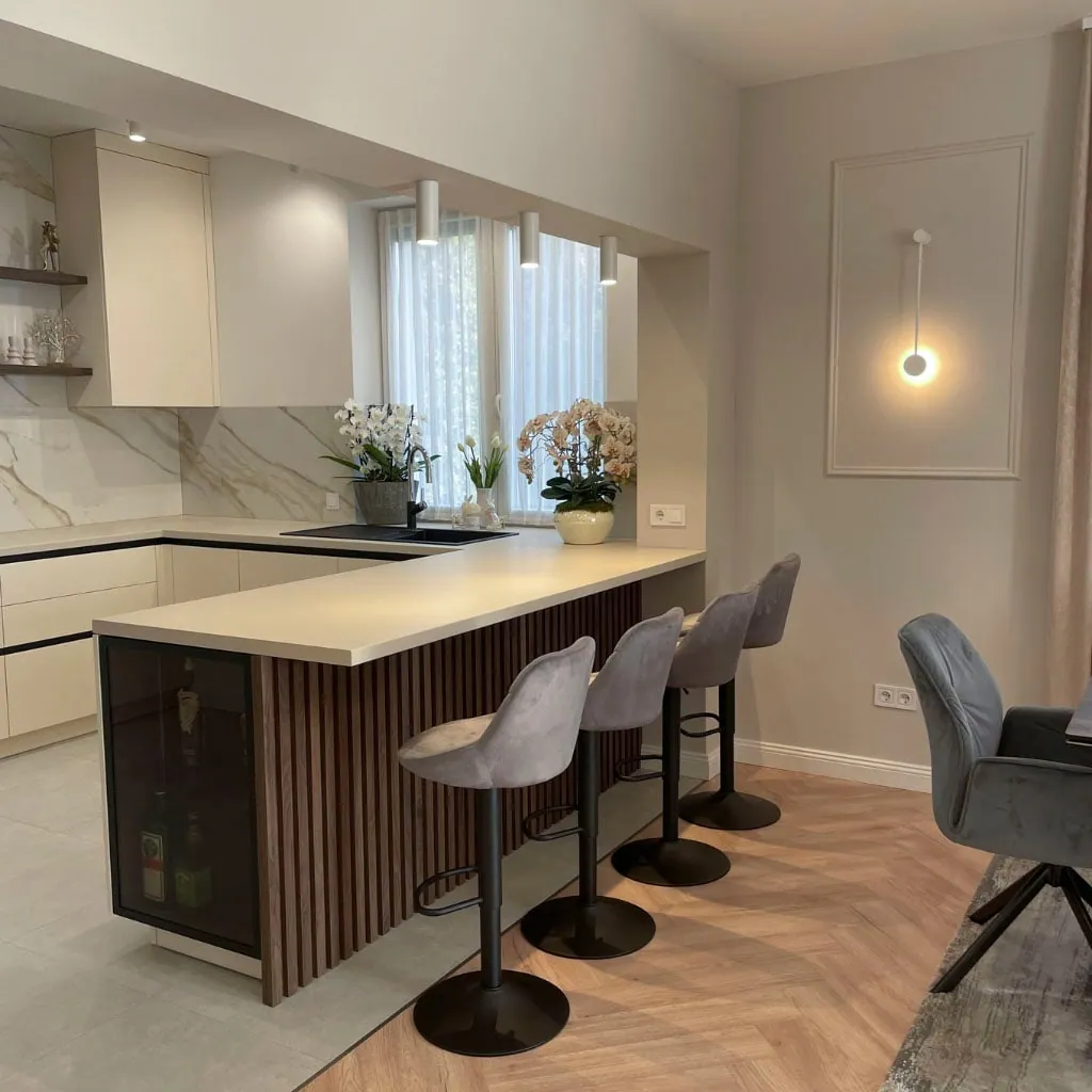 Kitchen island with bar stools