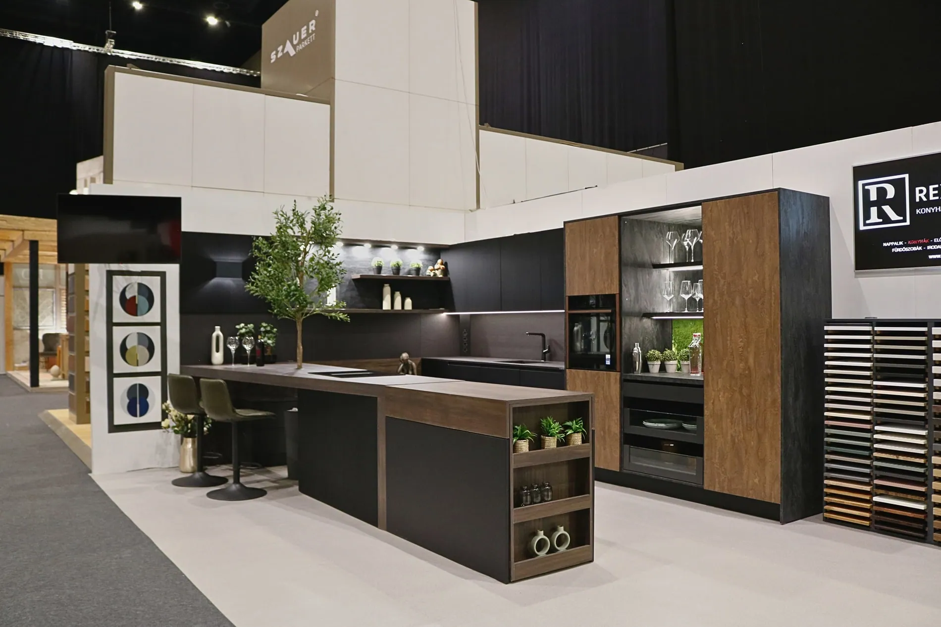 Island and tall cabinets