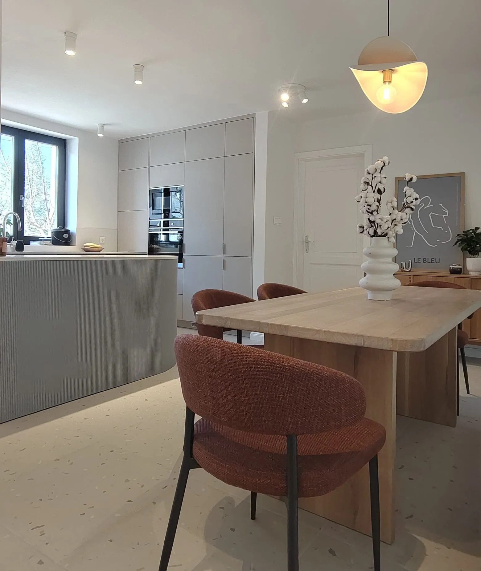 Dining area and kitchen in one open space