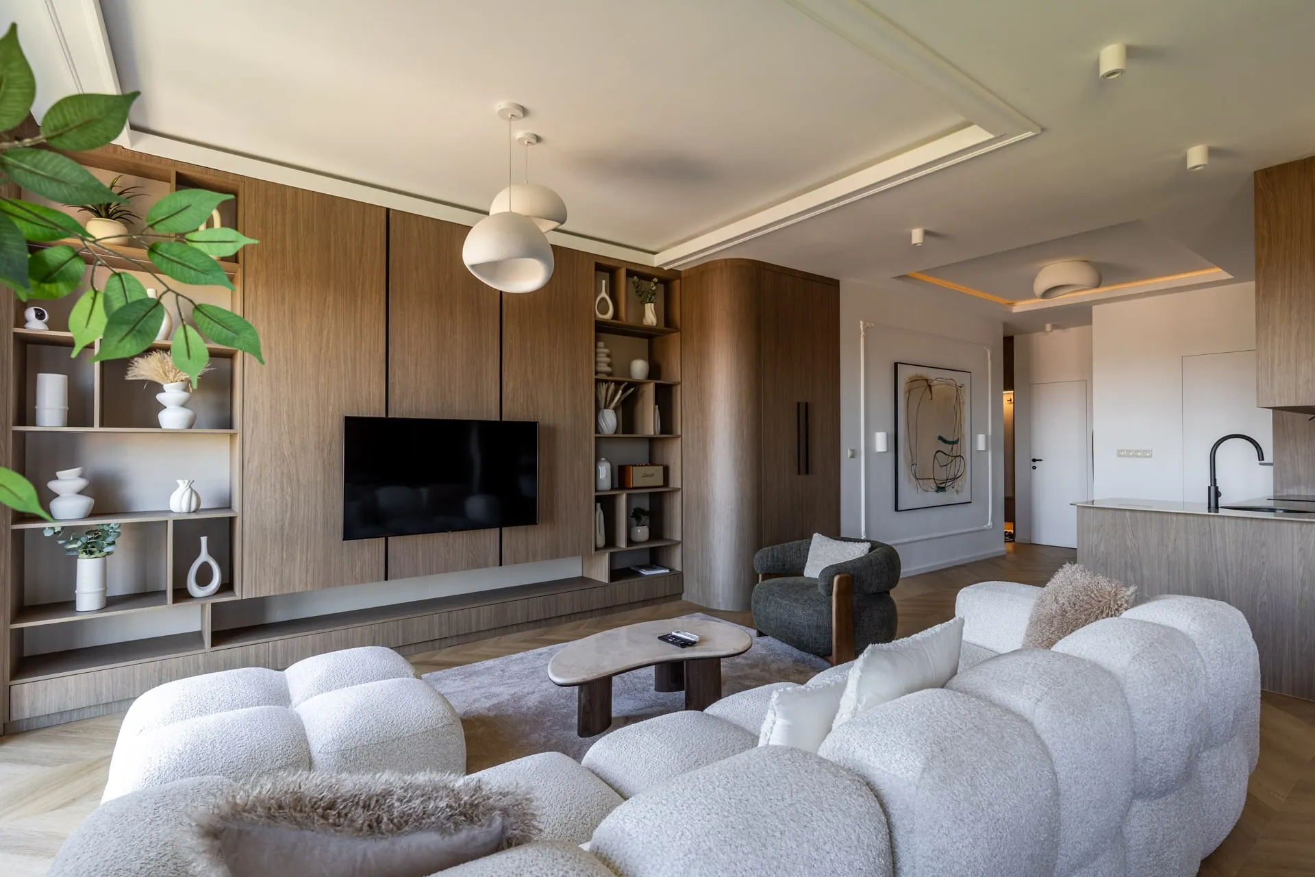 Bespoke TV wall with open shelves