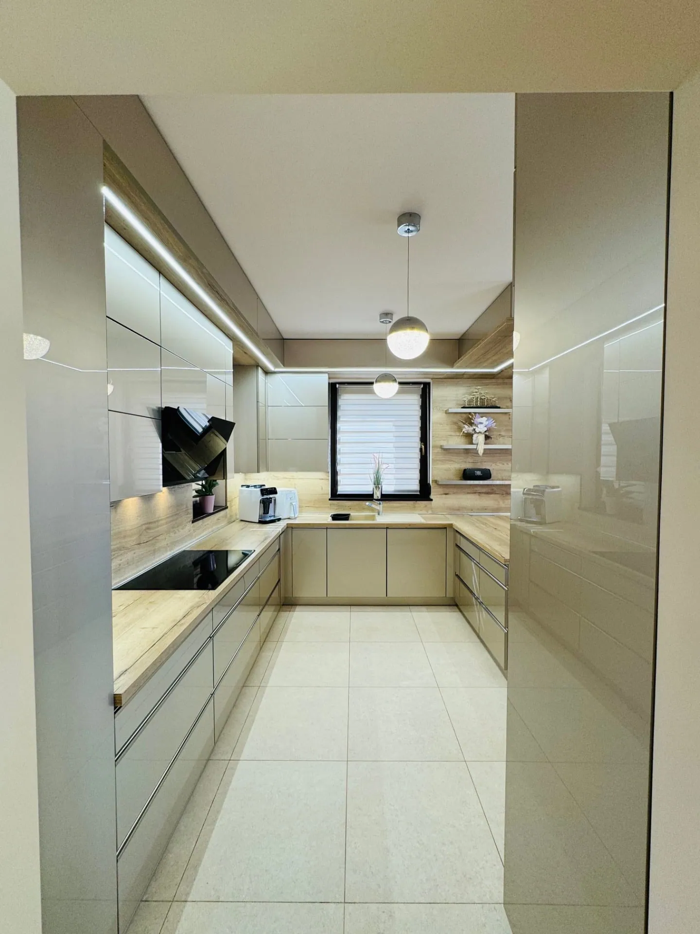 The kitchen along its full length